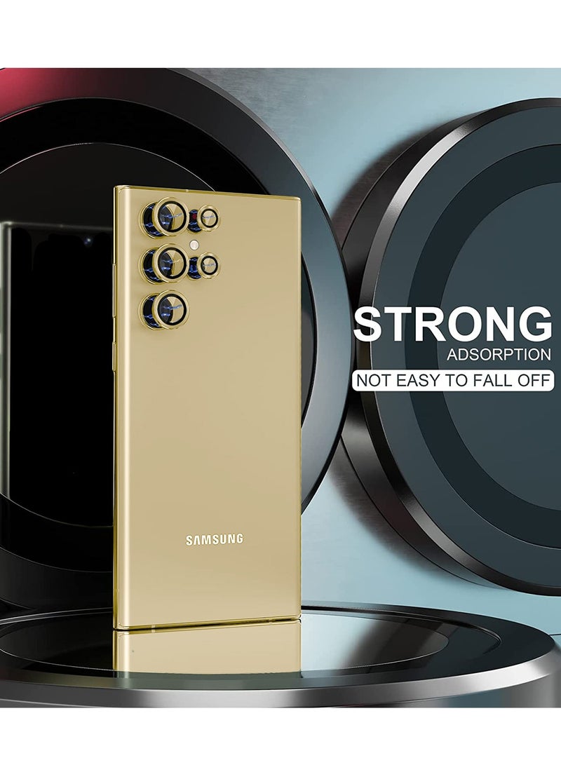 Wtech Samsung Galaxy S25 Ultra 2025 Premium Alloy Ring Camera Lens Tempered Glass Protector Shield - Titanium Gold - Image 3