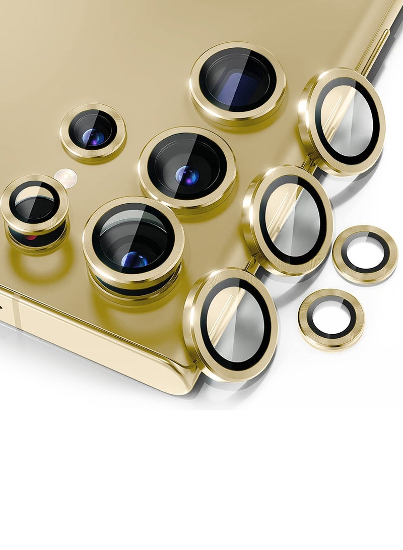 Wtech Samsung Galaxy S25 Ultra 2025 Premium Alloy Ring Camera Lens Tempered Glass Protector Shield - Titanium Gold - Image 1