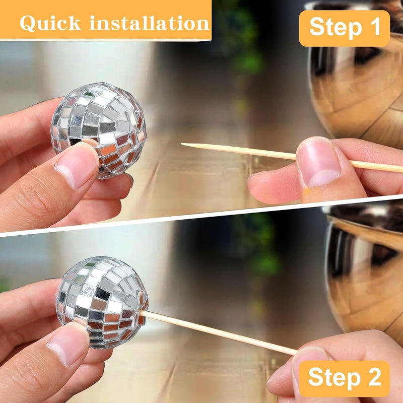 Zaycca 36 Pcs Disco Ball Cake Toppers Retro 1970s Disco Party Decorations Shiny Mirror Ball Cake Picks for Birthday, Wedding & 70s Theme Events - Image 4