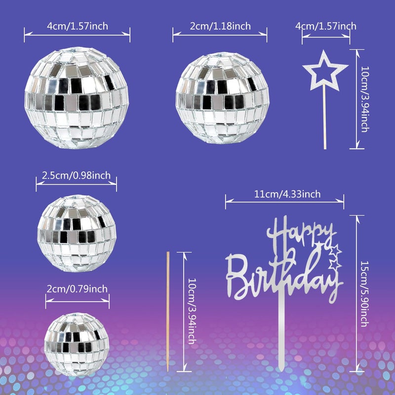 Zaycca 36 Pcs Disco Ball Cake Toppers Retro 1970s Disco Party Decorations Shiny Mirror Ball Cake Picks for Birthday, Wedding & 70s Theme Events - Image 2