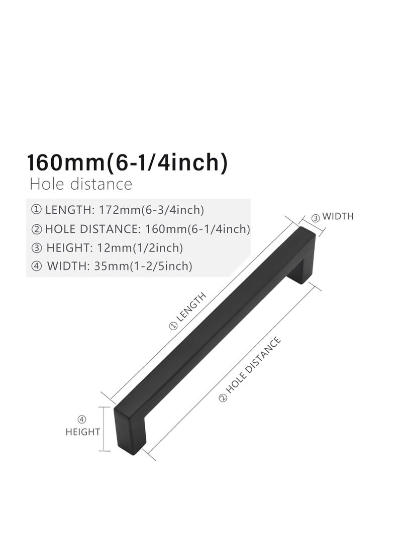 FIRST PRO Cabinet Pulls Matte Black | Cabinet Handles Square Drawer Pulls Hole To Hole 160mm and Full Length 172mm | Stainless Steel Kitchen Door Cupboard Cabinet Handles | Drawer Hardware Handles  - Image 2