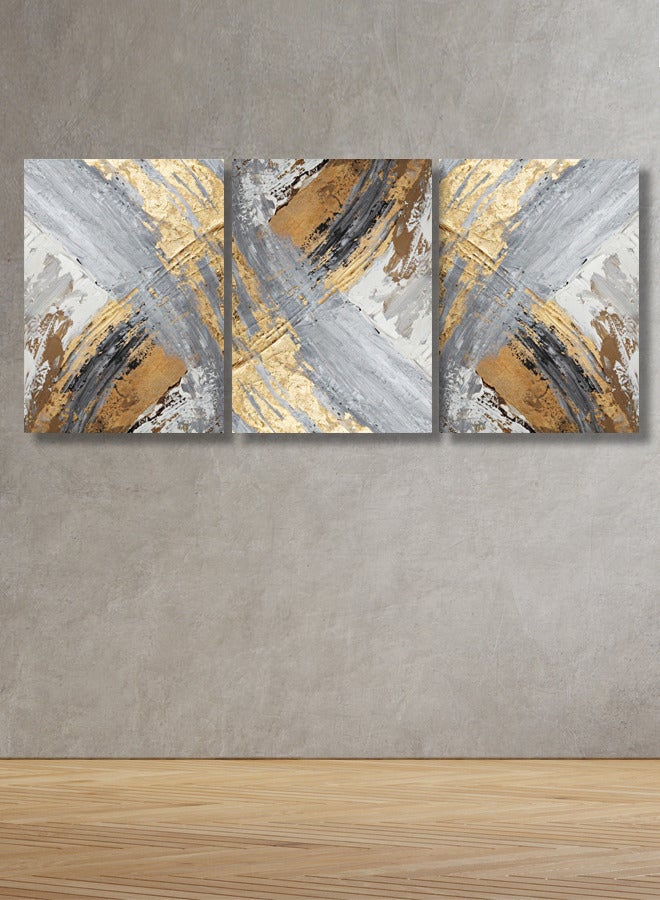 4gdran Three wooden panels with an abstract design - Image 1