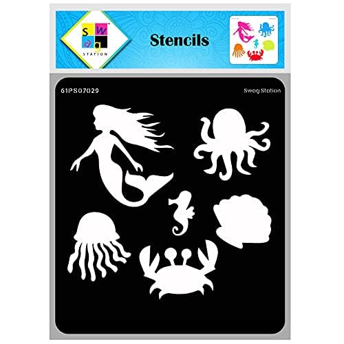 SWAGSTATION Kids' Sea Animal & Mermaid Jellyfish Alphabet Stencils - 12x12 Inches - Image 2
