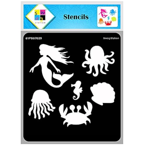 SWAGSTATION Kids' Sea Animal & Mermaid Jellyfish Alphabet Stencils - 12x12 Inches - Image 1