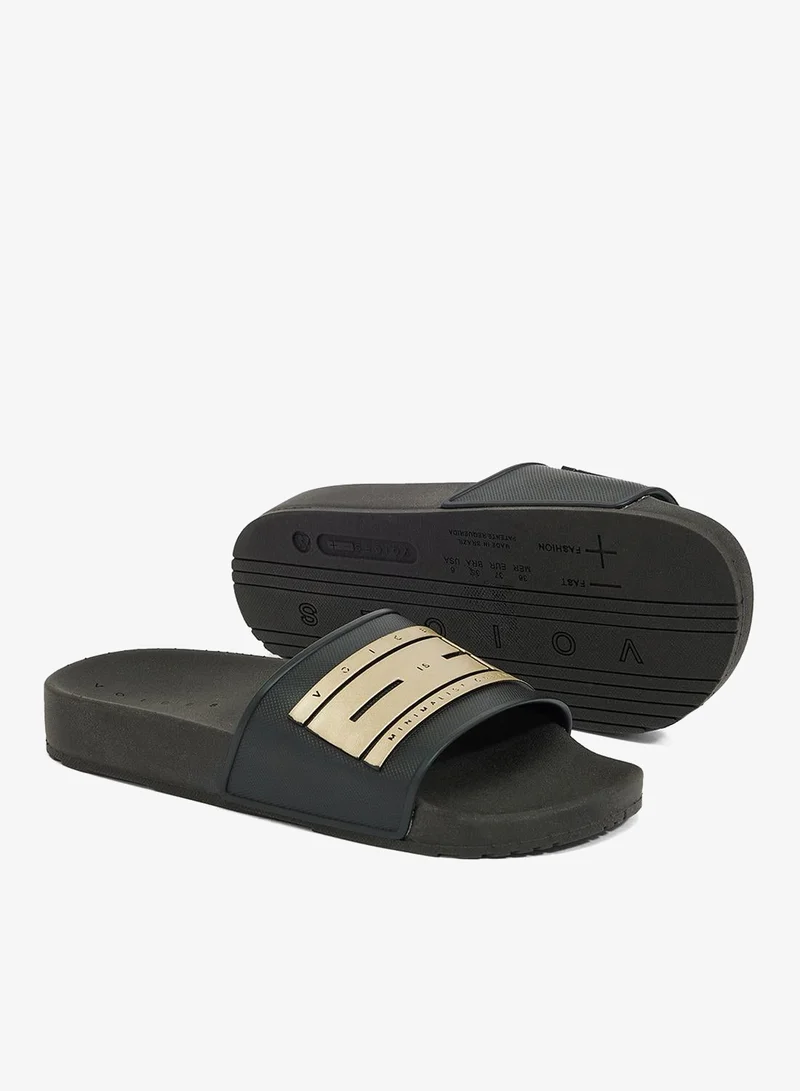Voices Black-Black-Gold Slide London Women'S Anti Slip Sole Single Strap Sandals - Black for Women | Best Price UAE