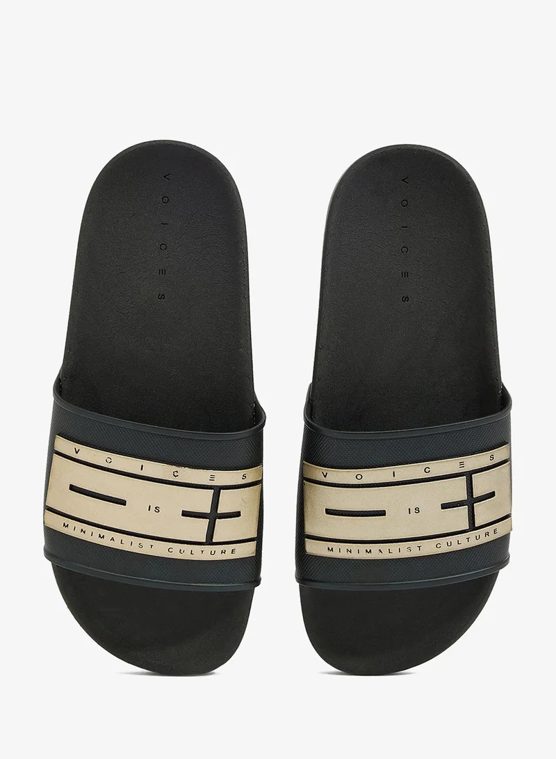 Voices Black-Black-Gold Slide London Women'S Anti Slip Sole Single Strap Sandals - Black for Women | Best Price UAE