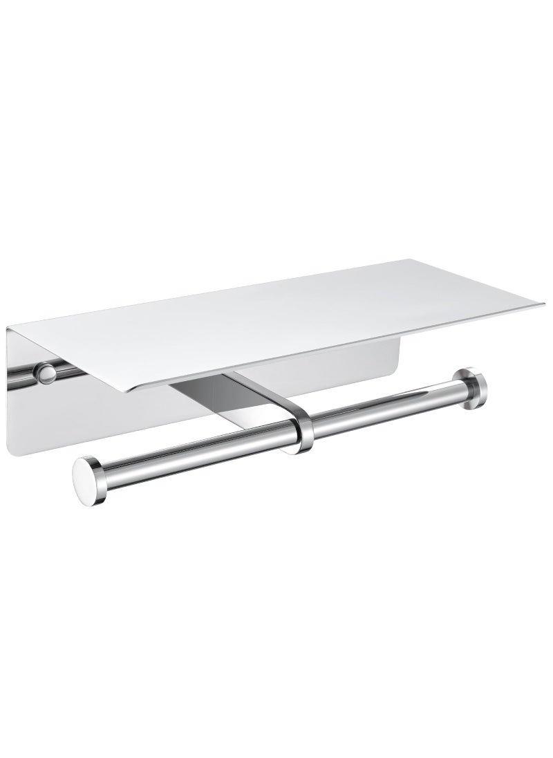 APLusee Double Toilet Paper Holder with Shelf Polished Chrome APLusee SUS304 Stainless Steel Contemporary Bathroom Tissue Roll Holder Cell Phone Storage Rack 