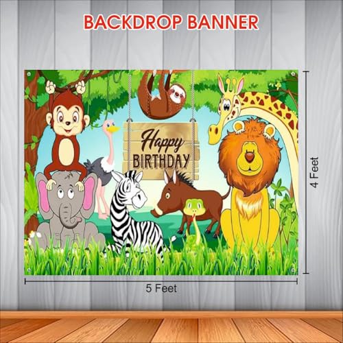 Party Baazaar Jungle Theme Backdrop | Safari Party Banner | Wild One Jungle Animal Banner for Boys & Girls (Pack of 1, Multicolor Size: 5x4 Feet) - Image 3