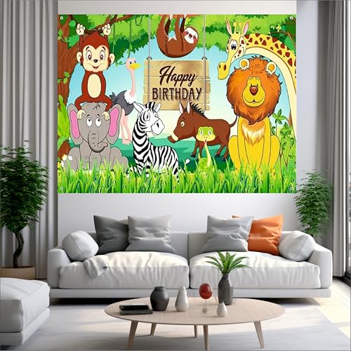 Party Baazaar Jungle Theme Backdrop | Safari Party Banner | Wild One Jungle Animal Banner for Boys & Girls (Pack of 1, Multicolor Size: 5x4 Feet) - Image 2
