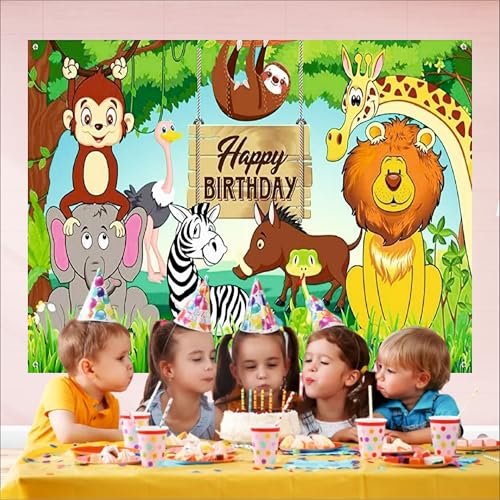 Party Baazaar Jungle Theme Backdrop | Safari Party Banner | Wild One Jungle Animal Banner for Boys & Girls (Pack of 1, Multicolor Size: 5x4 Feet) - Image 4