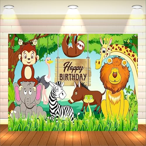 Party Baazaar Jungle Theme Backdrop | Safari Party Banner | Wild One Jungle Animal Banner for Boys & Girls (Pack of 1, Multicolor Size: 5x4 Feet) - Image 1
