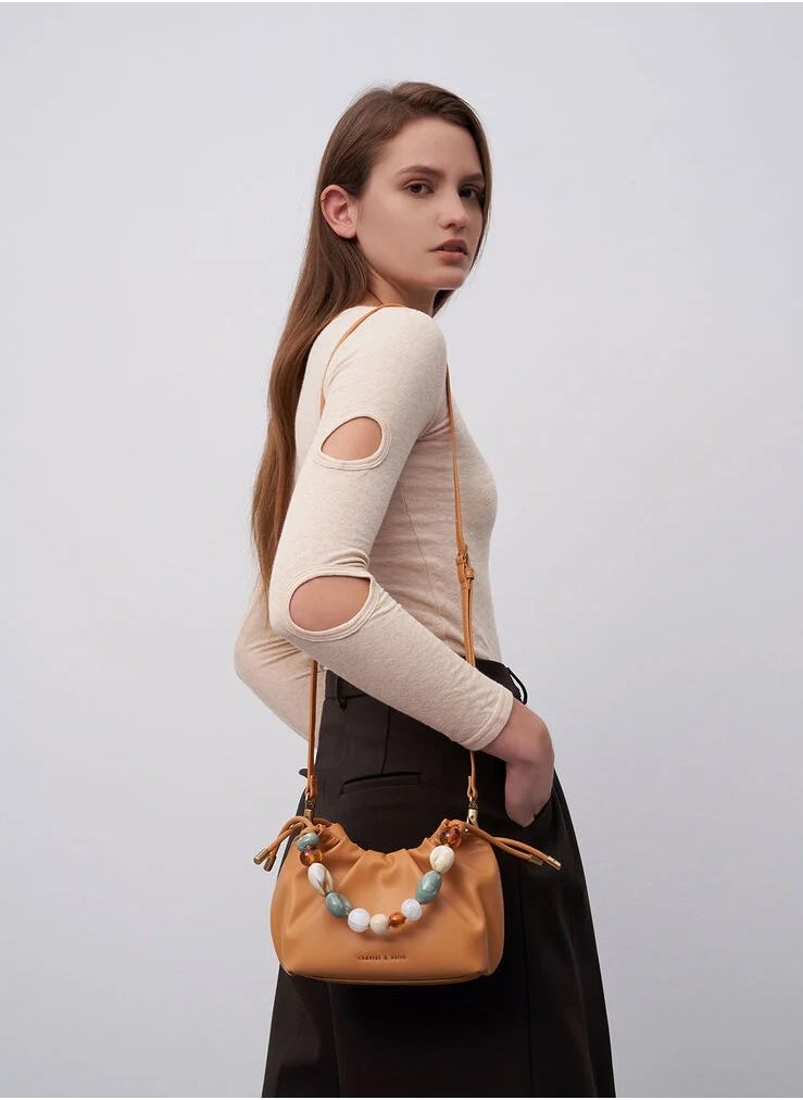 Charles & Keith Charles & Keith Aviary Beaded Acrylic Handle Slouchy Bag  - Image 2
