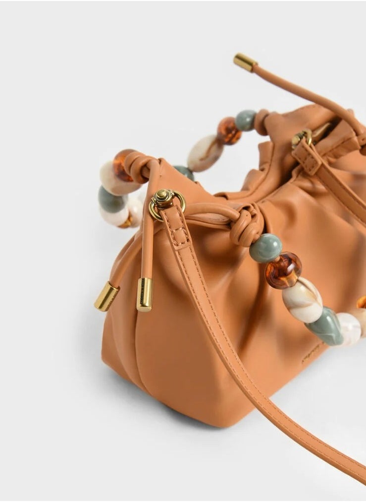 Charles & Keith Charles & Keith Aviary Beaded Acrylic Handle Slouchy Bag  - Image 3