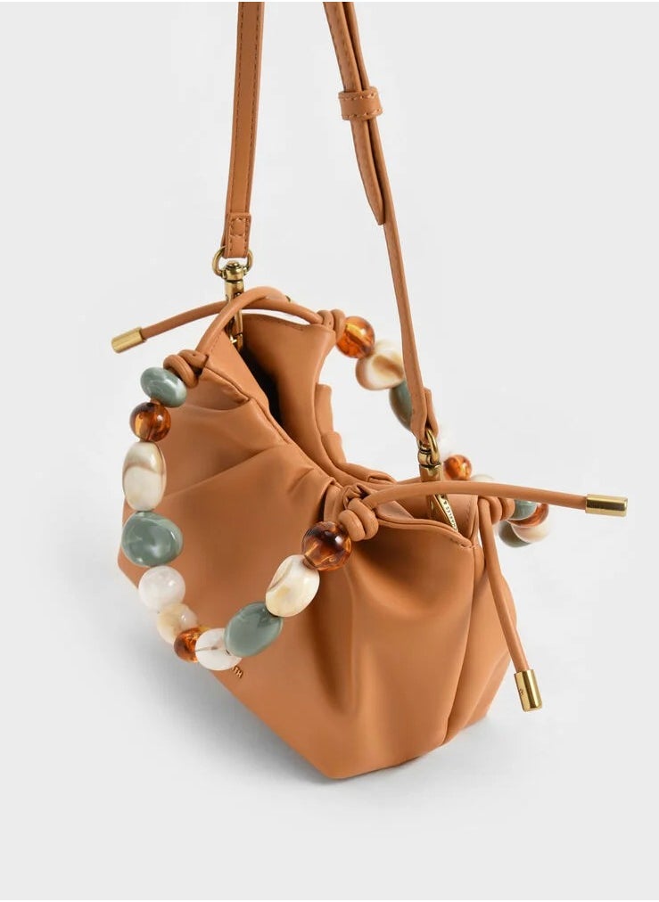 Charles & Keith Charles & Keith Aviary Beaded Acrylic Handle Slouchy Bag  - Image 4
