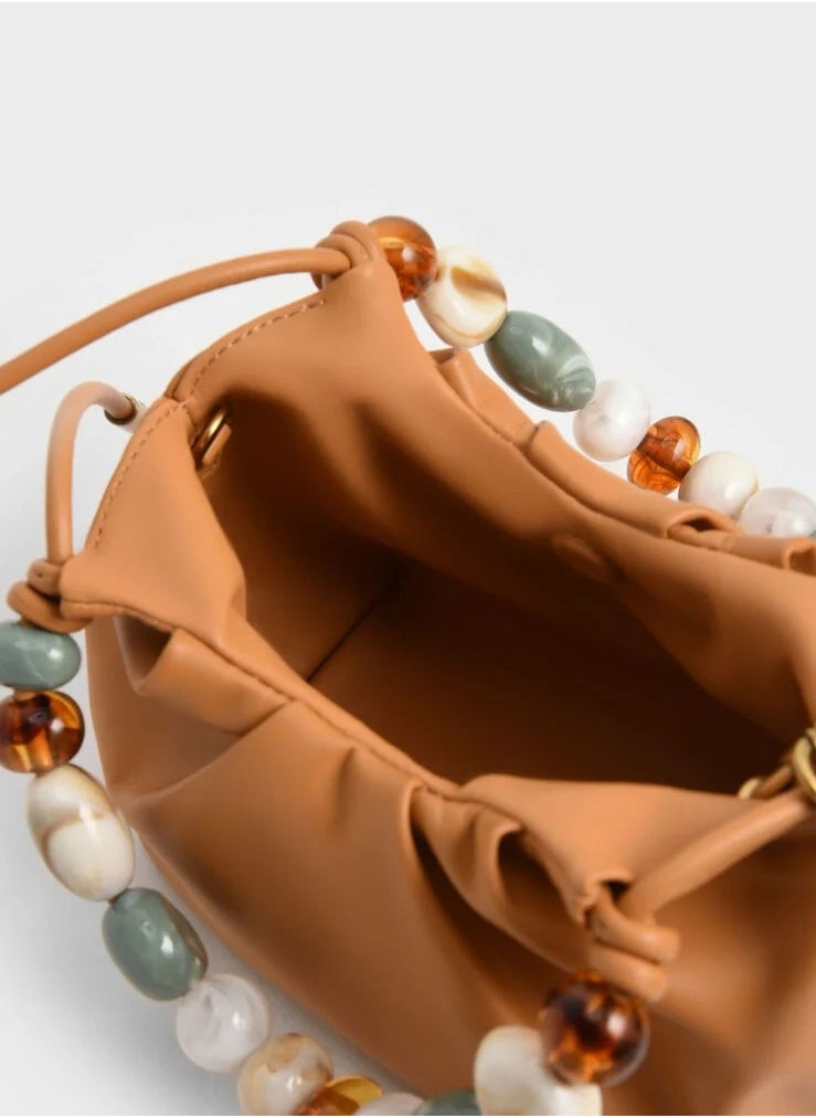 Charles & Keith Charles & Keith Aviary Beaded Acrylic Handle Slouchy Bag  - Image 5