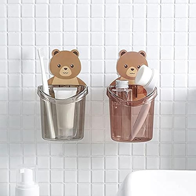 SMMeStore Teddy Bear Toothbrush Holder for Bathroom, Tooth Paste Brush Stand for Wash Basin, Wall-Mounted Clear Toothbrush Holder for Kids (Multi Colour) - Pack of 1 - Image 3