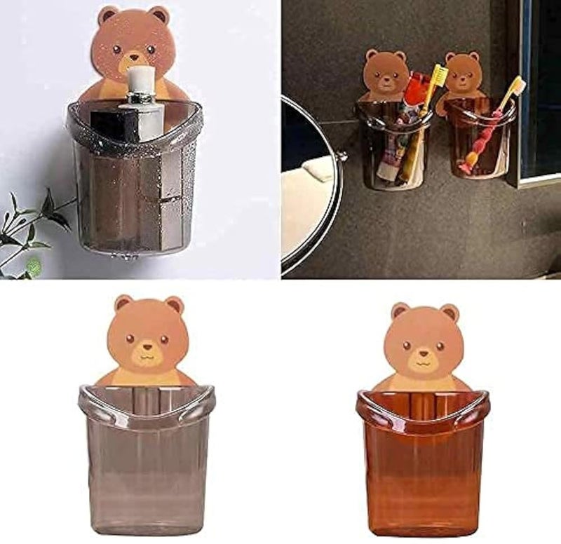 SMMeStore Teddy Bear Toothbrush Holder for Bathroom, Tooth Paste Brush Stand for Wash Basin, Wall-Mounted Clear Toothbrush Holder for Kids (Multi Colour) - Pack of 1 - Image 4