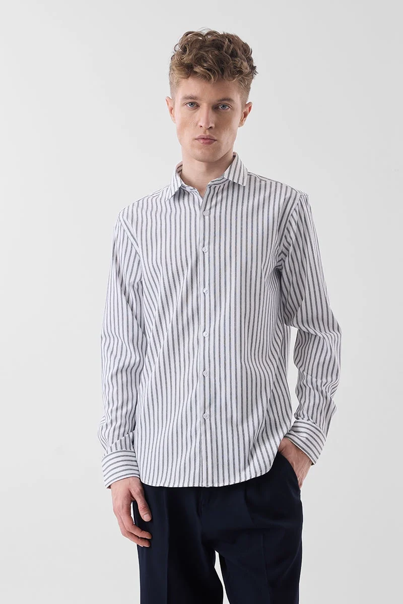 SNITCH White Striped Long Sleeve Slim Fit Formal Luxe Shirt