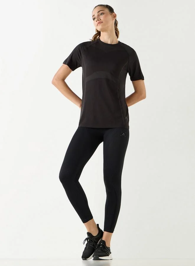 ADOT by Splash Textured Crew Neck T-shirt with Short Sleeves