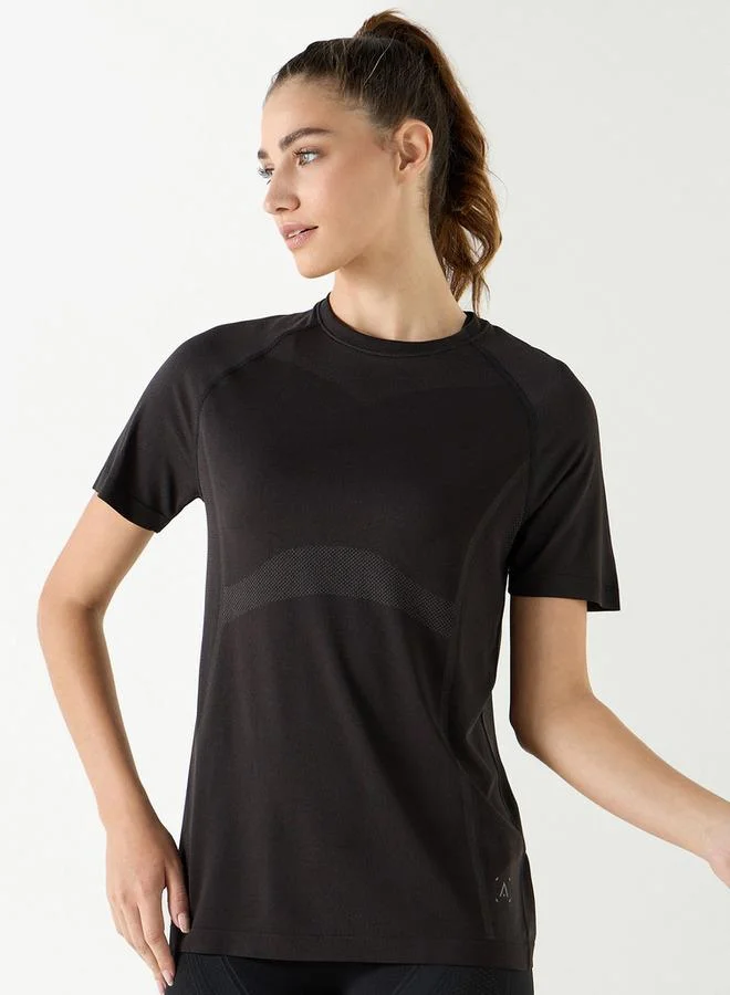 ADOT by Splash Textured Crew Neck T-shirt with Short Sleeves