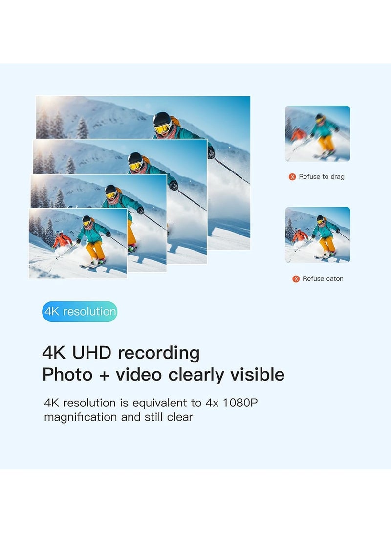 واي جيه Jaexest كاميرا أكشن صغيرة 4K مقاومة للماء IPX7 مع تصوير POV بدون استخدام اليدين، كاميرا خوذة للدراجات النارية والهوائية، كاميرا فلوق تحت الماء مع بطاقة 32 جيجابايت - Image 3