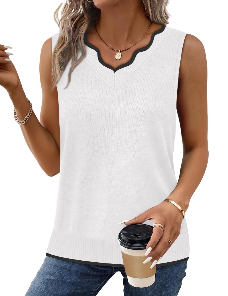 WIHOLL Womens Tank Tops Sleeveless Sweater Vest Business Casual Basic Summer Tops V Neck T Shirts Flowy Spring Break Essentials Trendy Travel Outfits Beach Vacation Clothes for Women Resort Wear 2026 White L - Image 2