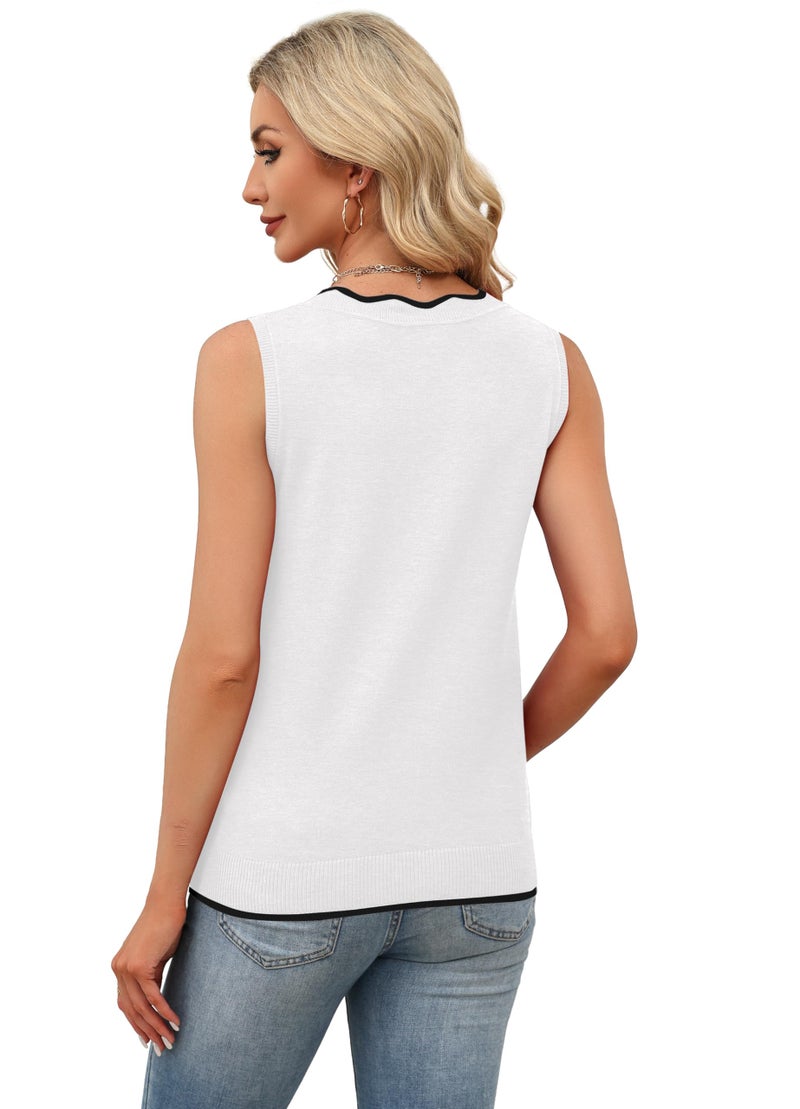WIHOLL Womens Tank Tops Sleeveless Sweater Vest Business Casual Basic Summer Tops V Neck T Shirts Flowy Spring Break Essentials Trendy Travel Outfits Beach Vacation Clothes for Women Resort Wear 2026 White L - Image 5