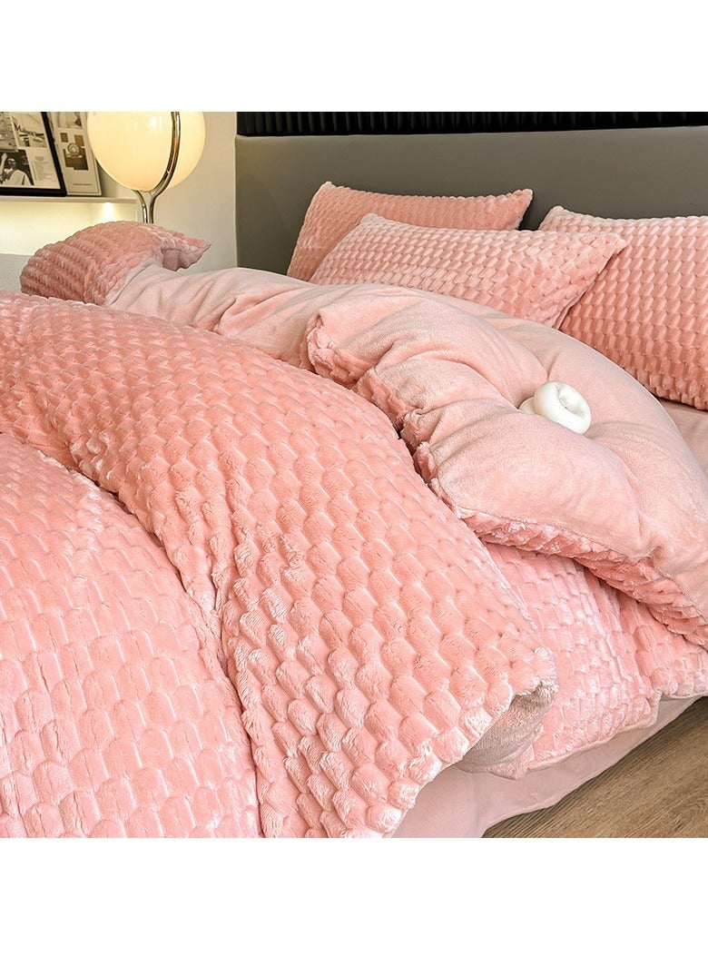 Bed Sheet Style — Carved Velvet Cloth Embroidered Wide Edge Milk Velvet Four Piece Bedding Set - Image 1