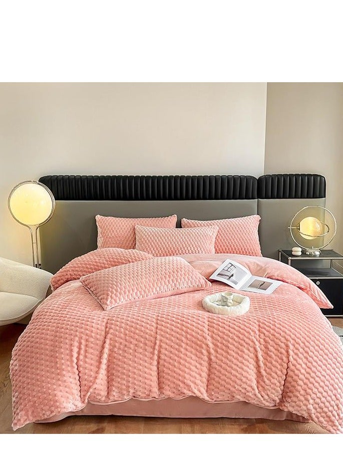 Bed Sheet Style — Carved Velvet Cloth Embroidered Wide Edge Milk Velvet Four Piece Bedding Set - Image 2