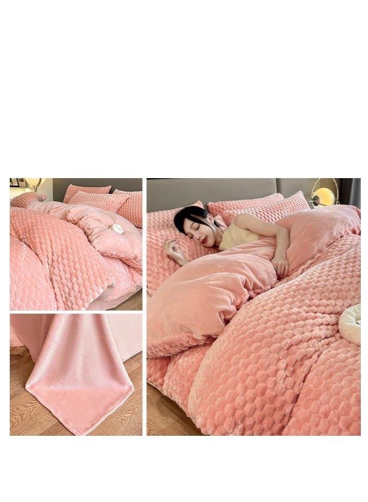 Bed Sheet Style — Carved Velvet Cloth Embroidered Wide Edge Milk Velvet Four Piece Bedding Set - Image 3