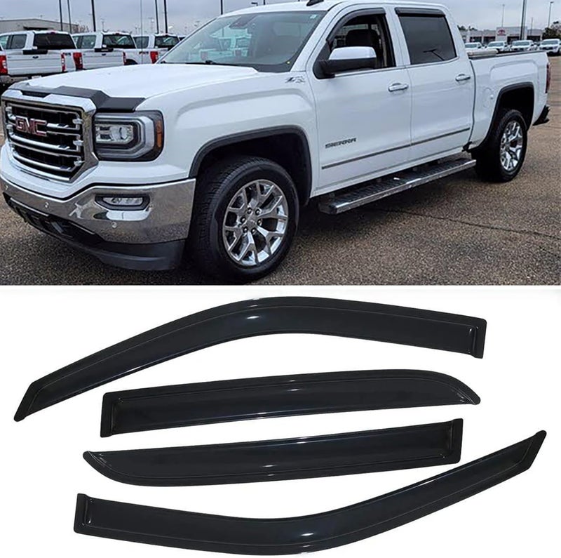 TONOYTIM Tape On Window Visors Rain Guards for 2014-2018 Chevrolet Silverado & GMC Sierra 1500, 2015-2019 2500HD 3500HD Crew Cab,4PCS Smoke Side Vent Window Deflectors Vent Guard Shade Sun Visor - Image 2