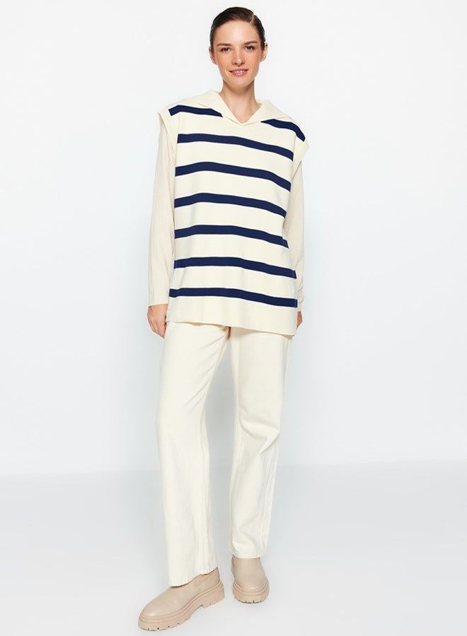 trendyol Ecru Sailor Neck Striped Knitwear Sweater - Image 4