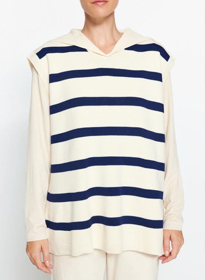 trendyol Ecru Sailor Neck Striped Knitwear Sweater - Image 2