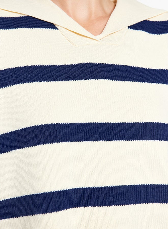 trendyol Ecru Sailor Neck Striped Knitwear Sweater - Image 3