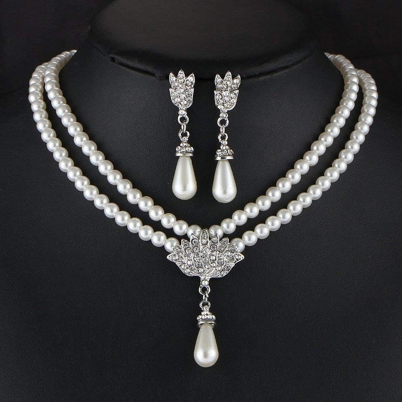 Shining Diva Fashion 18K Gold Plated Pearl Necklace Set with Cubic Zirconia Earrings for Women - Image 2