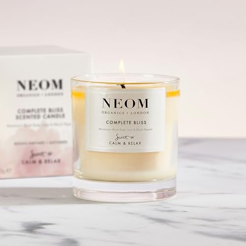 NEOM- Complete Bliss Scented Candle, 1 Wick | Blush Rose, Lime & Black Pepper | Essential Oil Aromatherapy Candle | Scent to De-Stress - Image 2