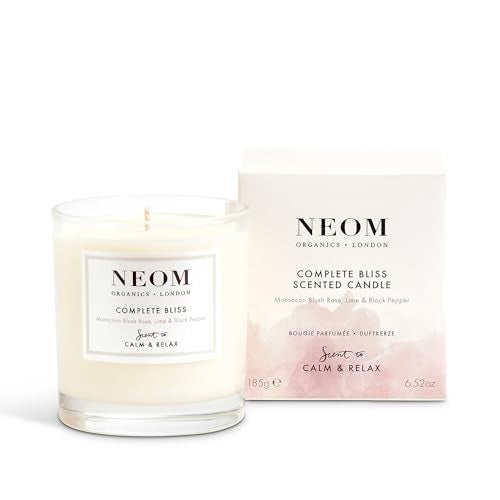NEOM- Complete Bliss Scented Candle, 1 Wick | Blush Rose, Lime & Black Pepper | Essential Oil Aromatherapy Candle | Scent to De-Stress - Image 1