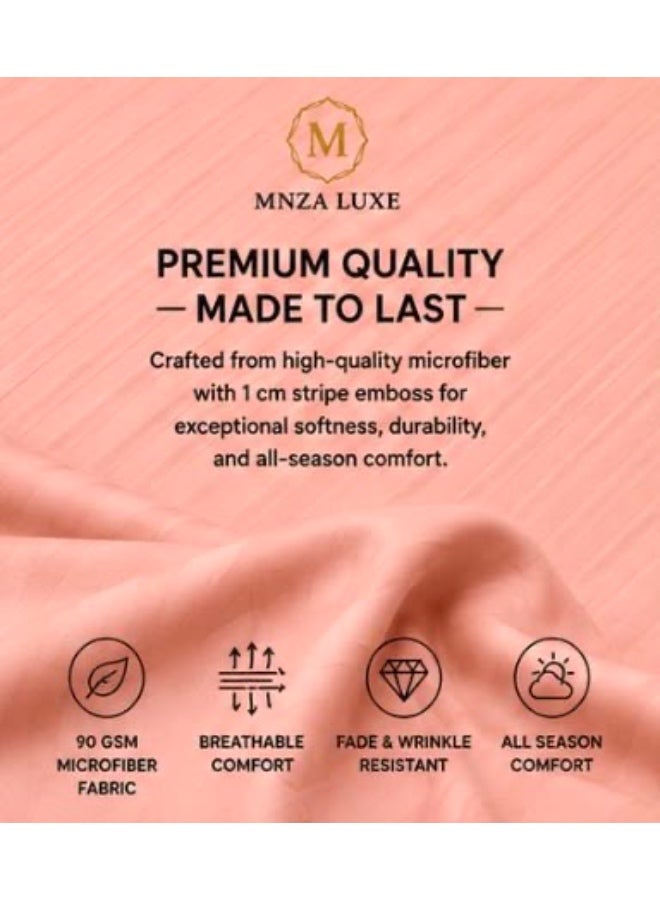 MNZA LUXE طقم شرشف سرير مايكروفايبر مطاطي بتصميم خطوط 1 سم، يشمل شرشف سرير مطاطي واحد + 2 غطاء وسادة | ناعم للغاية، قابل للتنفس ومقاوم للتجاعيد | لون خوخي - Image 5