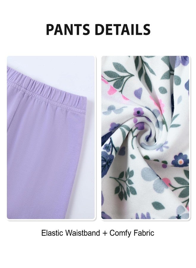 Latnnut Baby Clothes for 2 Year Old Girl Fall Winter Long Sleeve Ruffle Purple Printed Top and Solid Color Long Pants Outfits Set 2-3t 2t 3t - Image 3