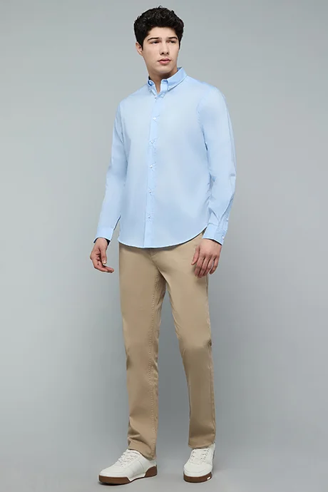 أر أند بي Solid Shirt with Button-Down Collar and Long Sleeves