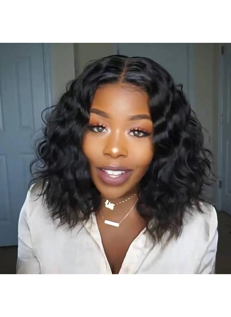 Generic Curly Short Bob Wig Water Wave Black 