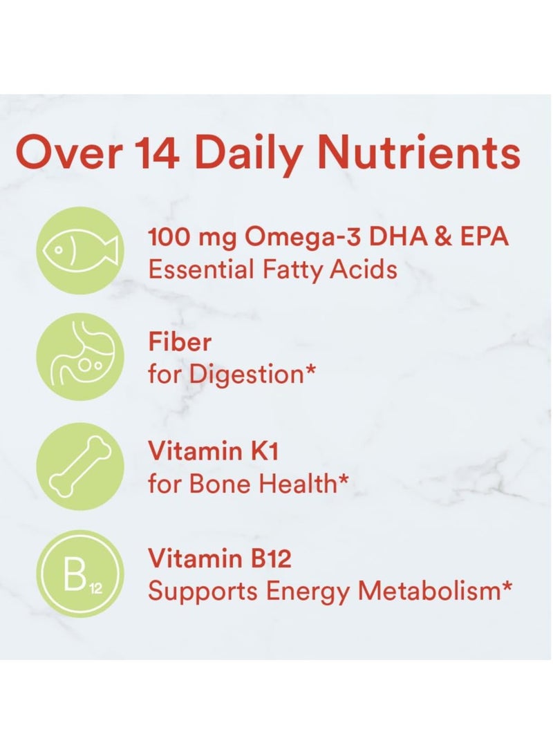 سمارتي بانتس علكات متعددة الفيتامينات ومكملات الألياف من سمارت بانتس للأطفال: أوميغا 3 زيت السمك (EPA/DHA)، فيتامين D3، C، فيتامين B12، B6، فيتامين A، الزنك، علكات الألياف، ثلاث نكهات فواكه، 90 قطعة (تكفي لمدة 22 يوم) - Image 5