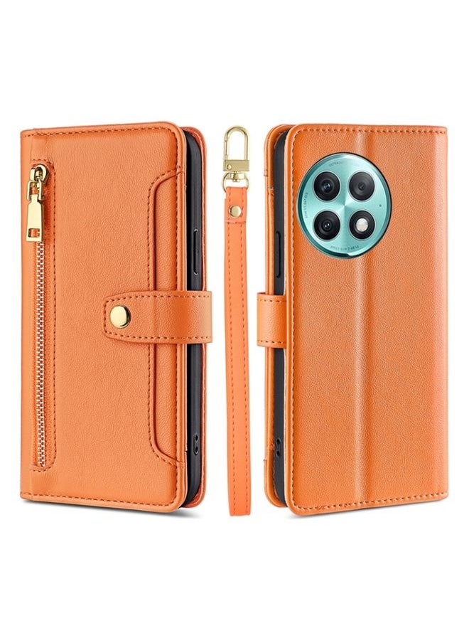 HuHa - Case Cover For For OnePlus Ace 2 Pro Lite Sheep Texture Cross-body Zipper Wallet Leather Phone Case(Orange) - Image 1