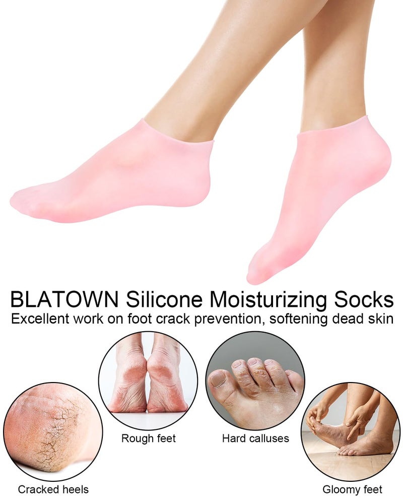 BLATOWN 2 Pairs Silicone Moisturizing Glove Socks Set, Anti Slip Soft Spa Gel Socks Softening Feet Dry Cracked Skin, Women Spa Pedicure Socks for Foot Hand Softening, Foot Care After Pedicure (Pink) - Image 4