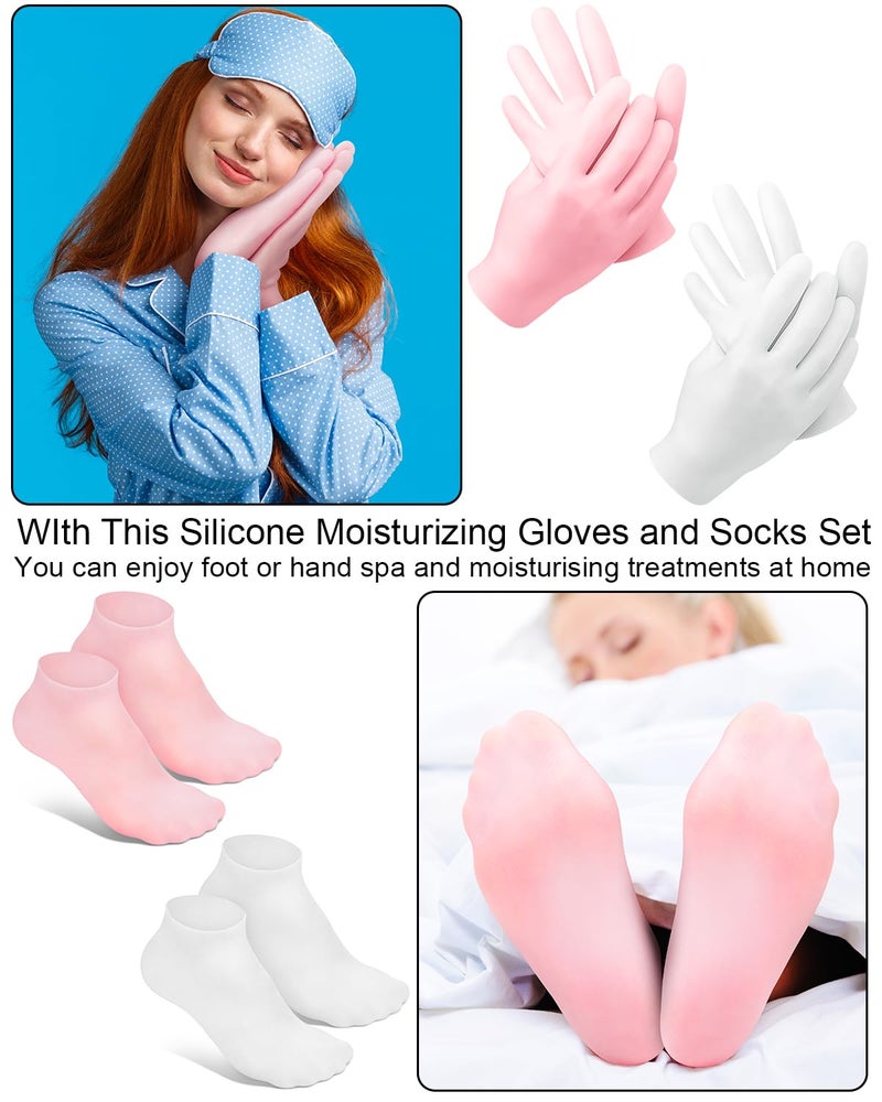 BLATOWN 2 Pairs Silicone Moisturizing Glove Socks Set, Anti Slip Soft Spa Gel Socks Softening Feet Dry Cracked Skin, Women Spa Pedicure Socks for Foot Hand Softening, Foot Care After Pedicure (Pink) - Image 5