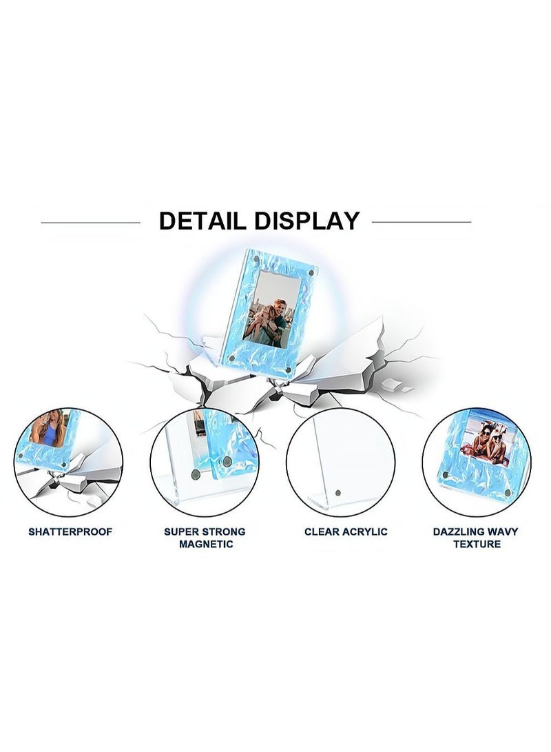 Picture Frames 4 Pack Mini Acrylic Magnetic 2x3 Frame L-shaped Wave Fridge Compatible Tabletop Display and Magnet - Image 2