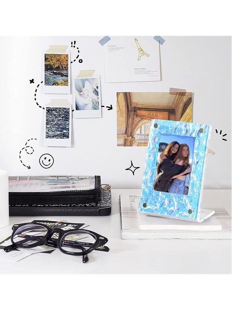 Picture Frames 4 Pack Mini Acrylic Magnetic 2x3 Frame L-shaped Wave Fridge Compatible Tabletop Display and Magnet - Image 3