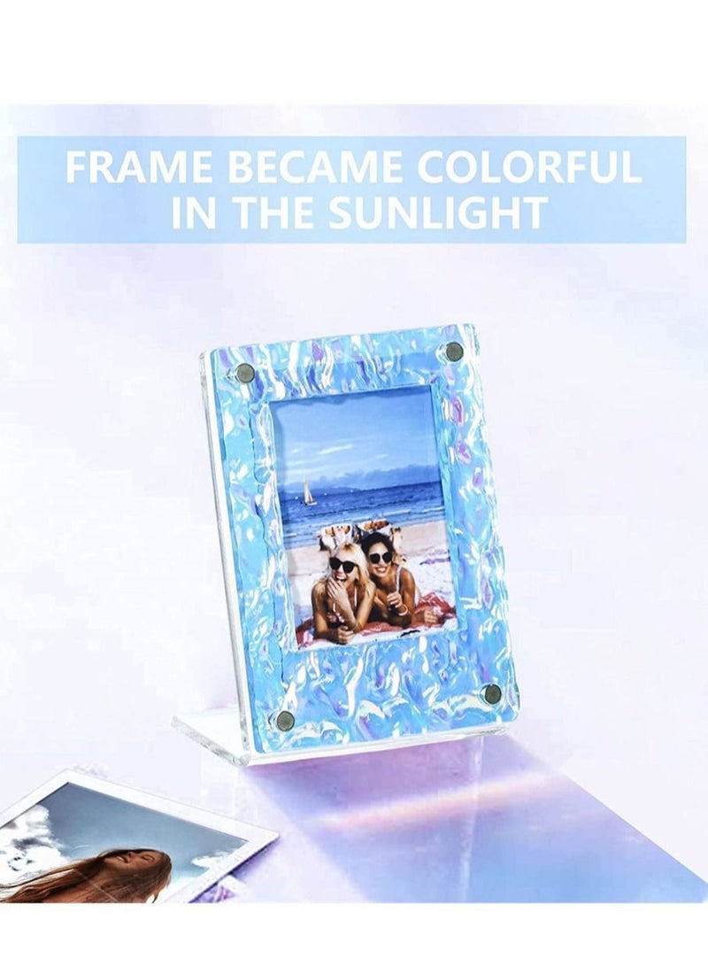Picture Frames 4 Pack Mini Acrylic Magnetic 2x3 Frame L-shaped Wave Fridge Compatible Tabletop Display and Magnet - Image 5