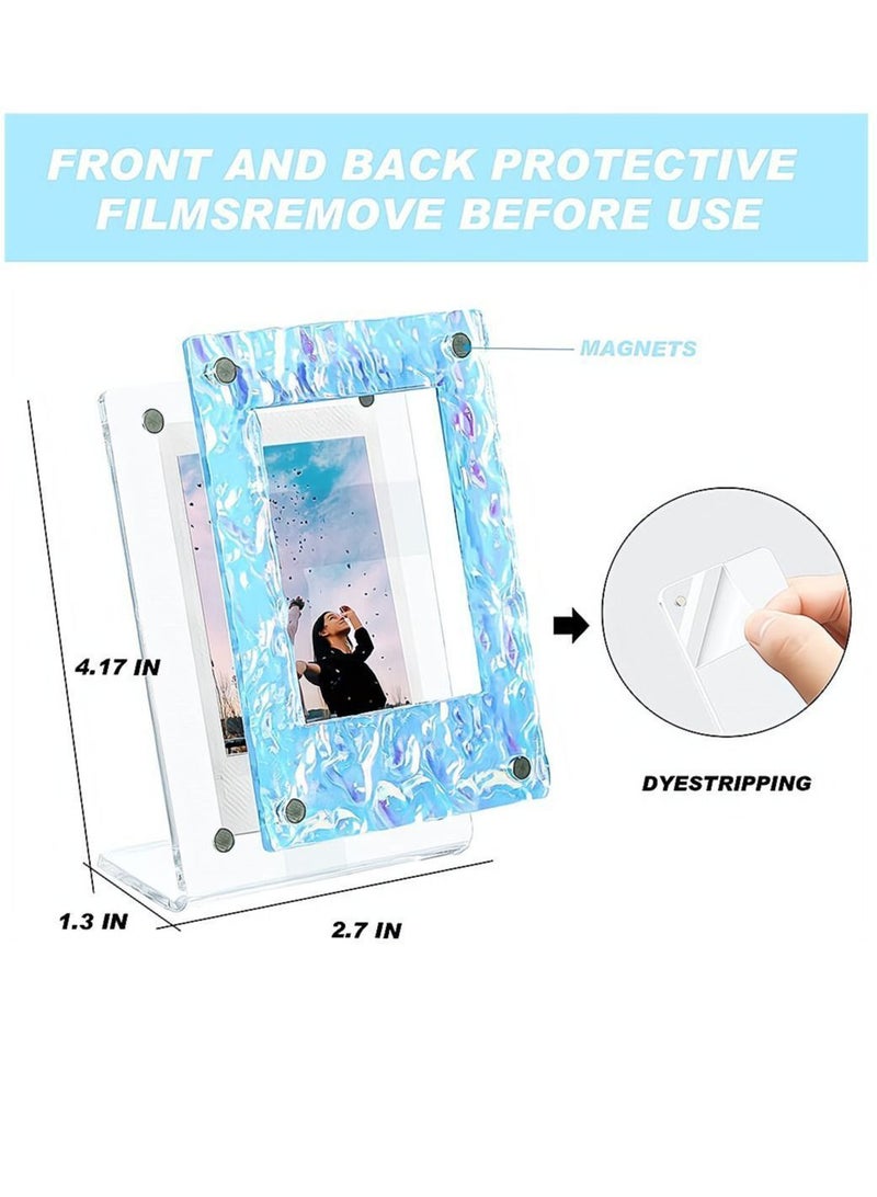 Picture Frames 4 Pack Mini Acrylic Magnetic 2x3 Frame L-shaped Wave Fridge Compatible Tabletop Display and Magnet - Image 4
