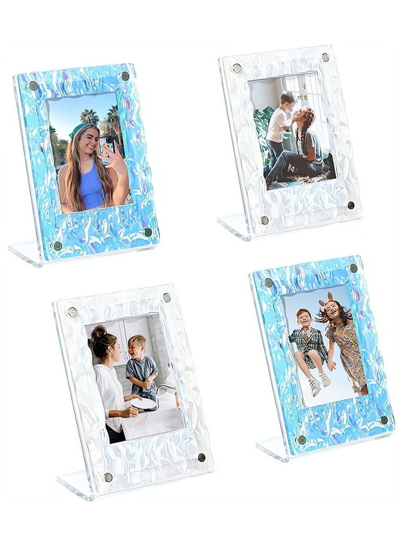 Picture Frames 4 Pack Mini Acrylic Magnetic 2x3 Frame L-shaped Wave Fridge Compatible Tabletop Display and Magnet - Image 1